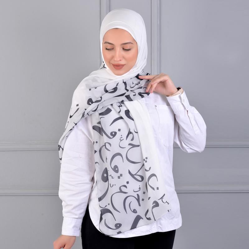 Crepe Chiffon Arabic Letters Hijab